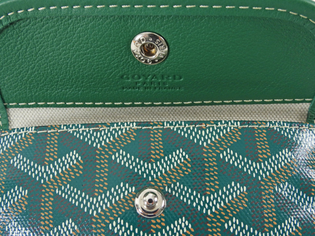 Goyard Green Leather and Goyardine Coated Canvas Reversible Mini Anjou Tote with Pouch