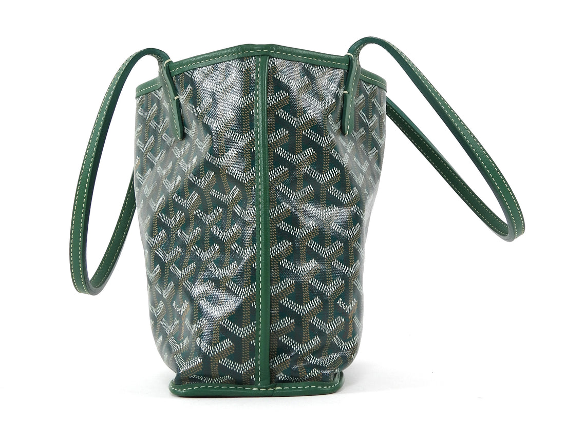 Goyard Green Leather and Goyardine Coated Canvas Reversible Mini Anjou Tote with Pouch