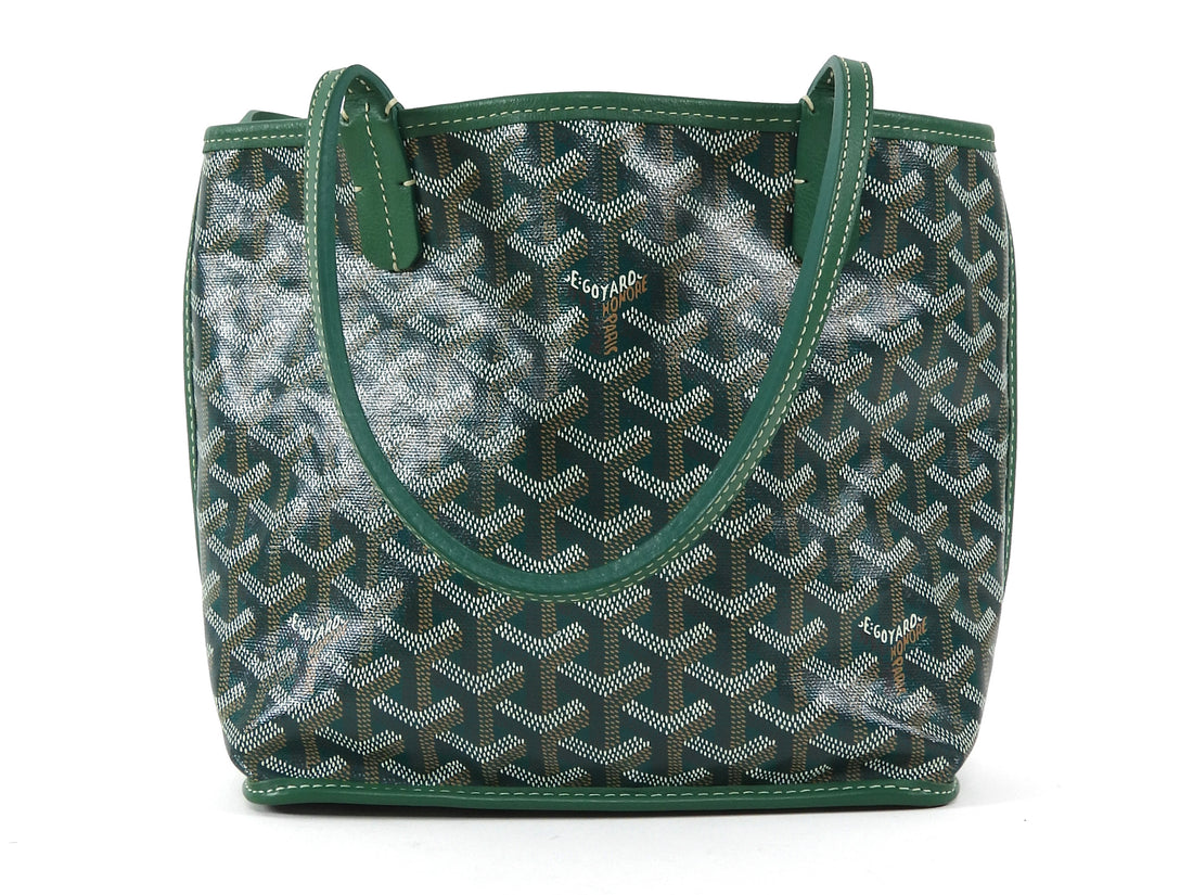 Goyard Green Leather and Goyardine Coated Canvas Reversible Mini Anjou Tote with Pouch