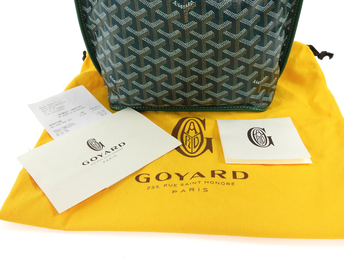 Goyard Green Leather and Goyardine Coated Canvas Reversible Mini Anjou Tote with Pouch