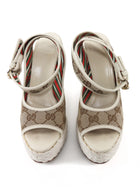 Gucci White Beige Monogram Canvas Rope Wedge Sandals - 36