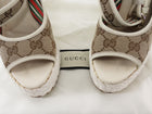 Gucci White Beige Monogram Canvas Rope Wedge Sandals - 36