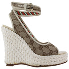 Gucci White Beige Monogram Canvas Rope Wedge Sandals - 36