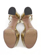 Gucci Light Gold Tone Metallic Leather Horsebit Platform Block Heel Sandals - 36