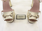 Gucci Light Gold Tone Metallic Leather Horsebit Platform Block Heel Sandals - 36