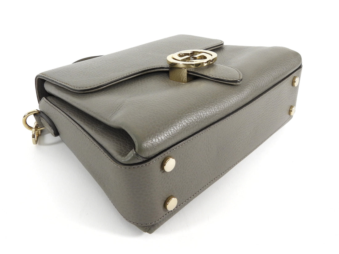 Gucci Grey Calfskin Dollar Interlocking GG Top Handle Chain Shoulder Bag