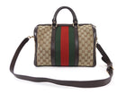 Gucci Beige Red Green GG Supreme Monogram Canvas Web Medium Boston Bag