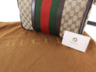 Gucci Beige Red Green GG Supreme Monogram Canvas Web Medium Boston Bag