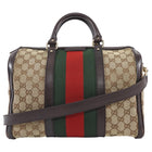 Gucci Beige Red Green GG Supreme Monogram Canvas Web Medium Boston Bag