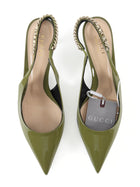 Gucci Green Patent Chain Slingback Pointed Kitten Heels - 39.5