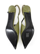 Gucci Green Patent Chain Slingback Pointed Kitten Heels - 39.5