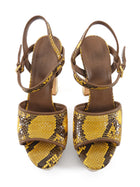 Gucci Yellow Python Stacked Wood Platform Block Heel Sandals - 36