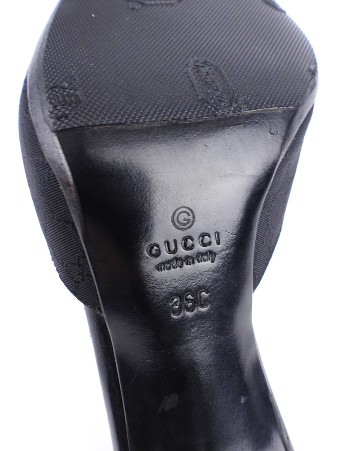 Gucci Black GG Monogram Canvas and Leather Stiletto Heel Mules - 36