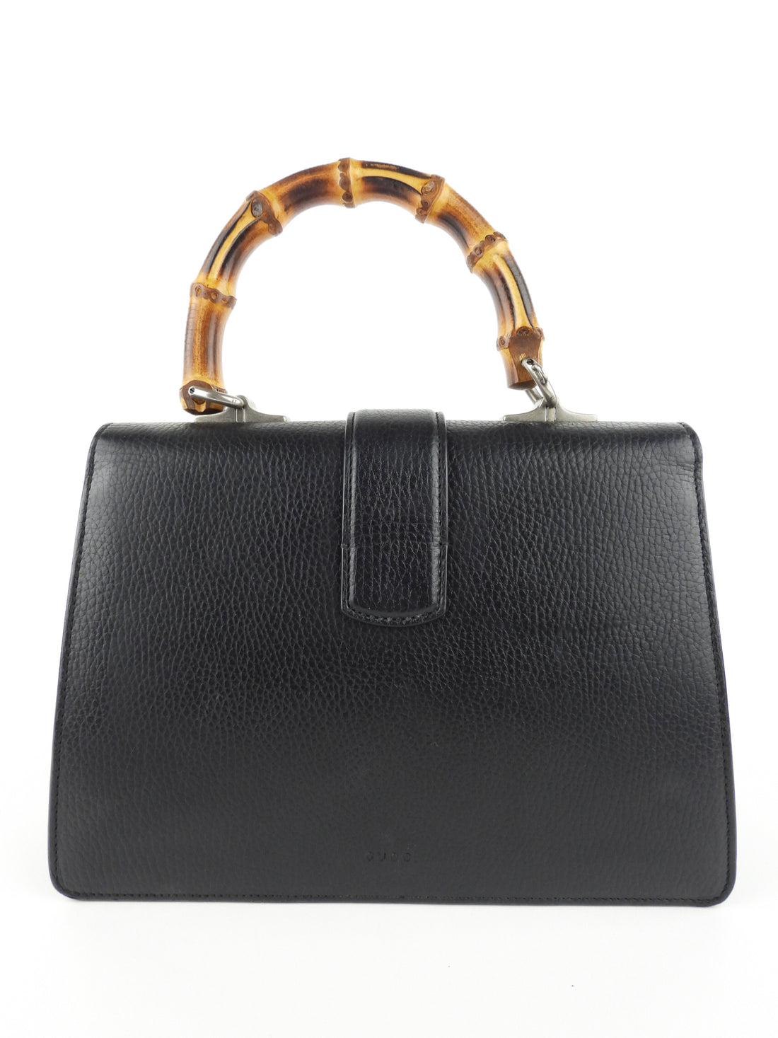 Gucci Black Grained Leather Crystal Dionysus Bamboo Top Handle Two Way Bag