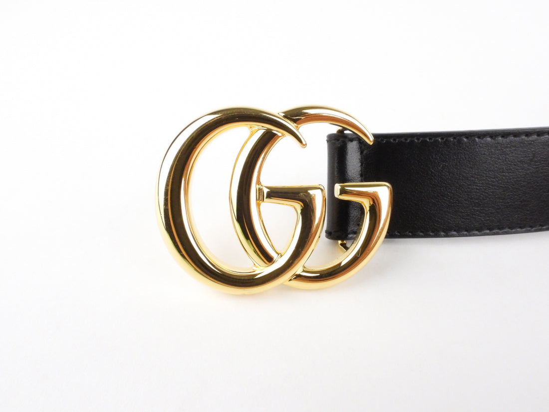 Gucci Black Leather Marmont Belt with GG Buckle Size 80/32 ref