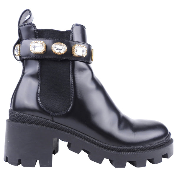 Gucci Rhinestone Belt Gucci Black Leather Rhinestone Embellished Belt Chelsea Ankle Boot - 3 ...