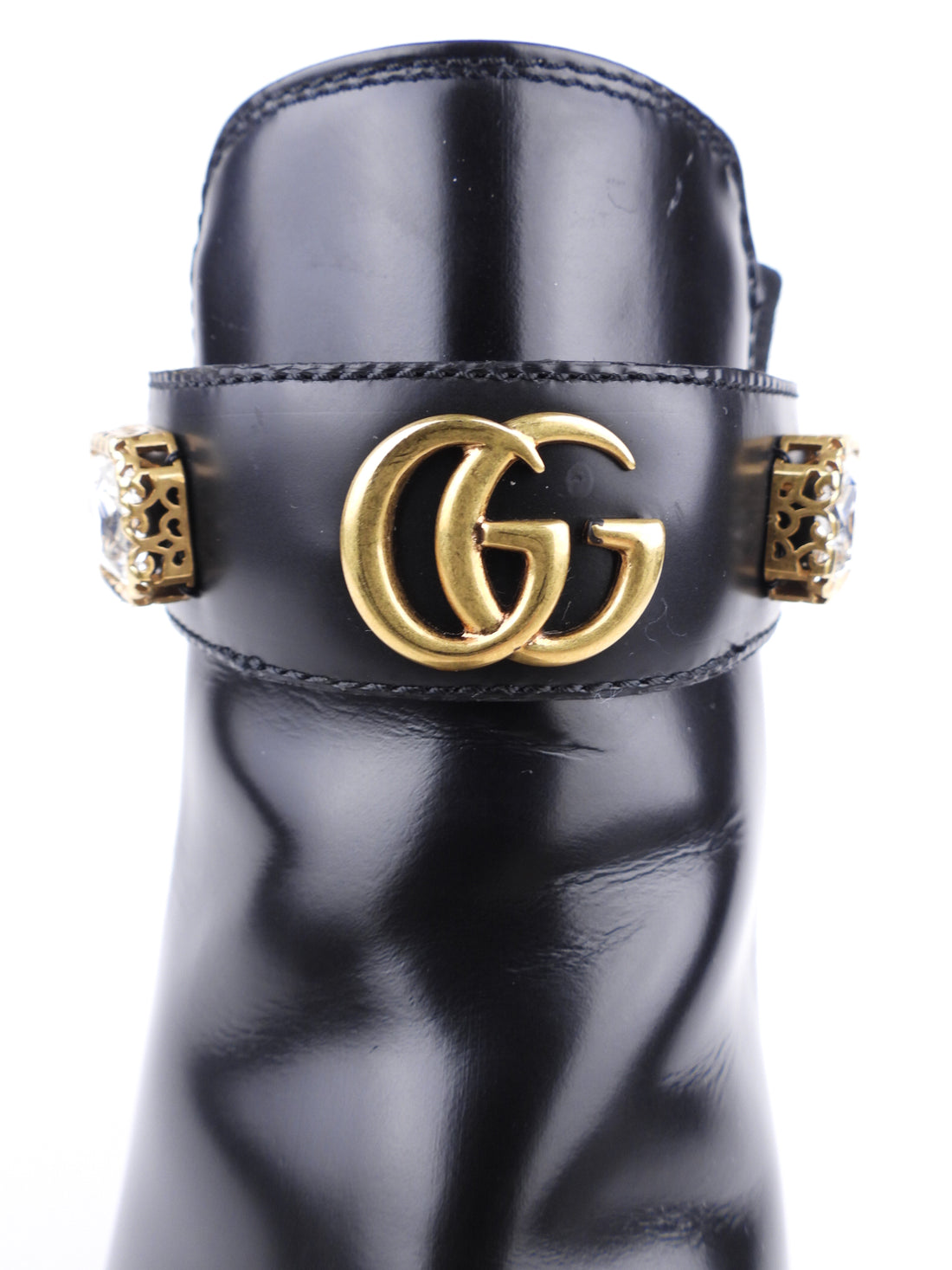 Gucci Rhinestone Belt Gucci Black Leather Rhinestone Embellished Belt Chelsea Ankle Boot - 3 ...
