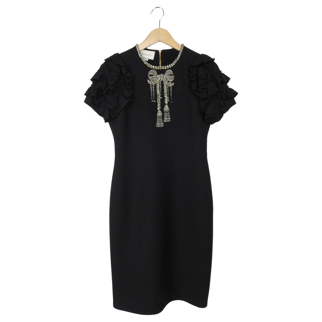 Gucci Black Ruffle Sleeve Beaded Bow Midi Dress - M I MISS YOU VINTAGE Gucci Black Ruffle Sleeve Beaded Bow Midi Dress - M I MISS YOU VINTAGE