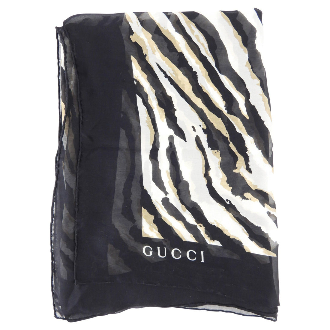 Gucci Black, Beige and Cream Sheer Silk Oblong Scarf