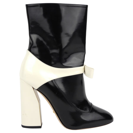 Gucci Black and White Patent Leather Nimue Mid-Calf Gogo Boots - 39