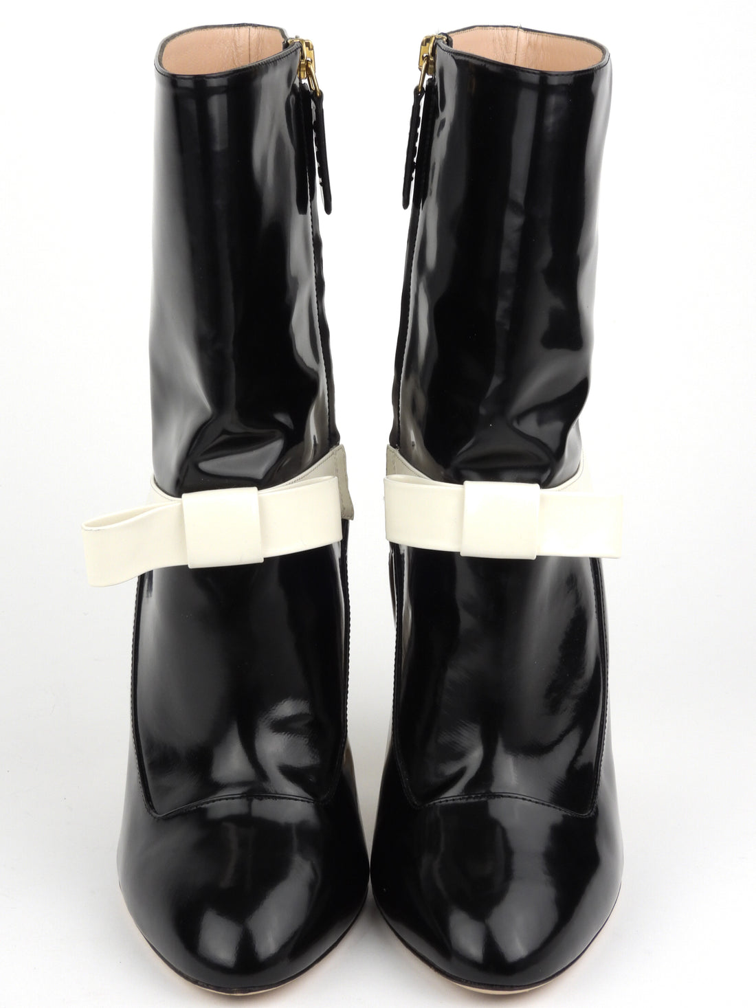 Gucci Black and White Patent Leather Nimue Mid-Calf Gogo Boots - 39