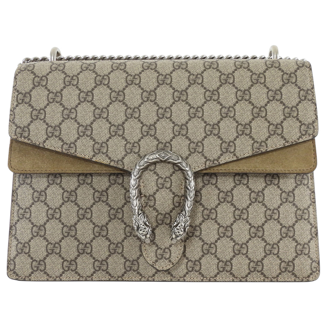 Gucci Medium Dionysus Supreme Monogram Coasted Canvas Chain Flap Bag