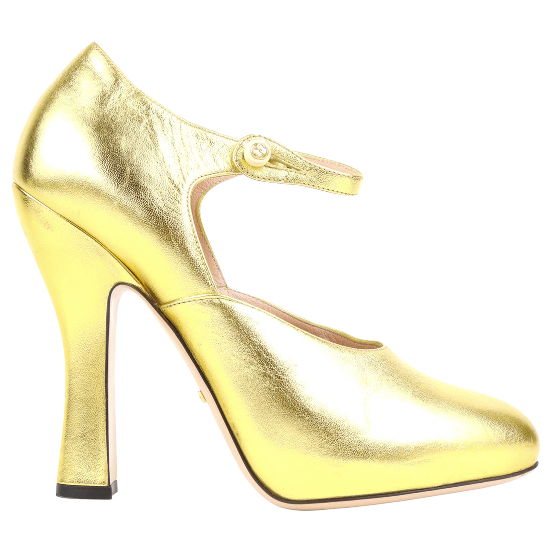 Gucci Gold Metallic Leather Lesley Mary Jane Pumps - 39 IT