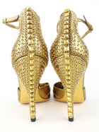 Gucci Gold Metallic Leather Studded Cone Heel Split Toe Pumps - 8