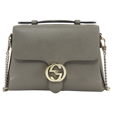 Gucci Grey Calfskin Dollar Interlocking GG Top Handle Chain Shoulder Bag