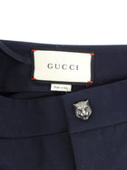 Gucci Navy Blue Stretch Cotton Lionhead Button Trousers - 36