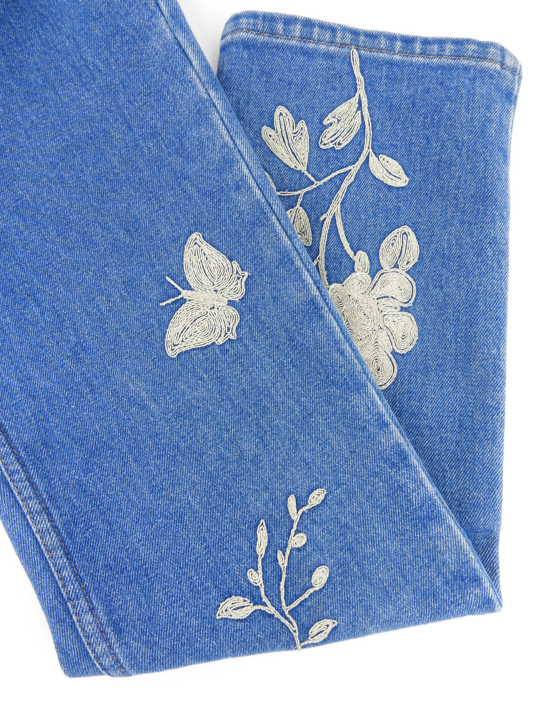 Gucci Blue Denim Silver Floral Embroidered Jeans - 25
