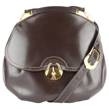 Gucci Vintage Brown Leather Round Shoulder Flap Bag