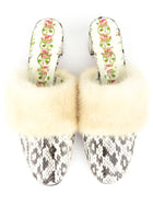 Gucci Natural Python Exotic Skin and Mink Fur Crystal Embellished Block Heel Mules - 38 IT