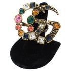 Gucci Aged Gold Multicolor Bijoux Double G Oversized Double Finger Ring - M