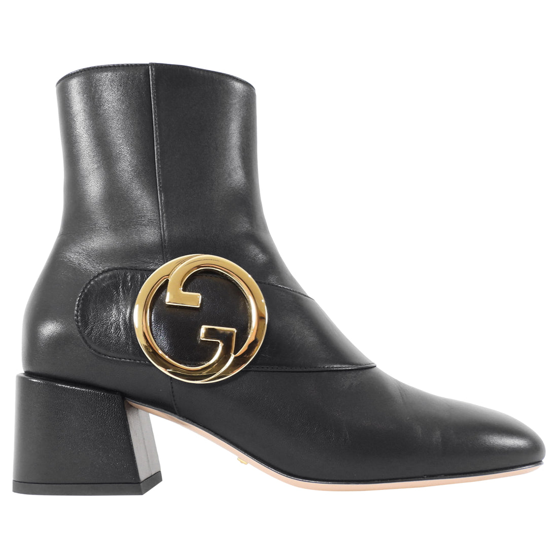 Gucci Blondie Leather Medallion Ankle Boots Black - 39.5