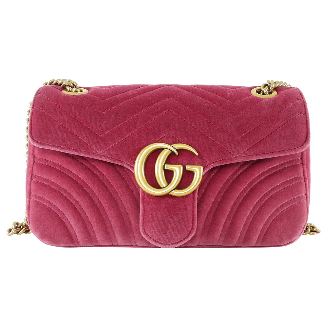Gucci Pink Chevron Quilted Velvet Small Marmont Chain Flap Bag