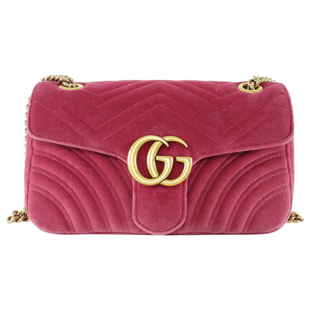 Gucci Pink Chevron Quilted Velvet Small Marmont Chain Flap Bag