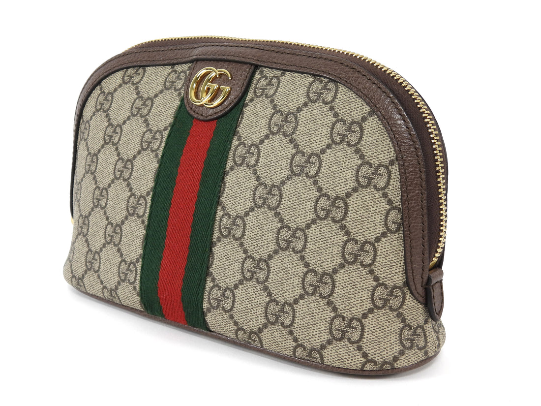 Gucci Brown Monogram Supreme Canvas Web Small Ophidia Dome Cosmetic Case Bag