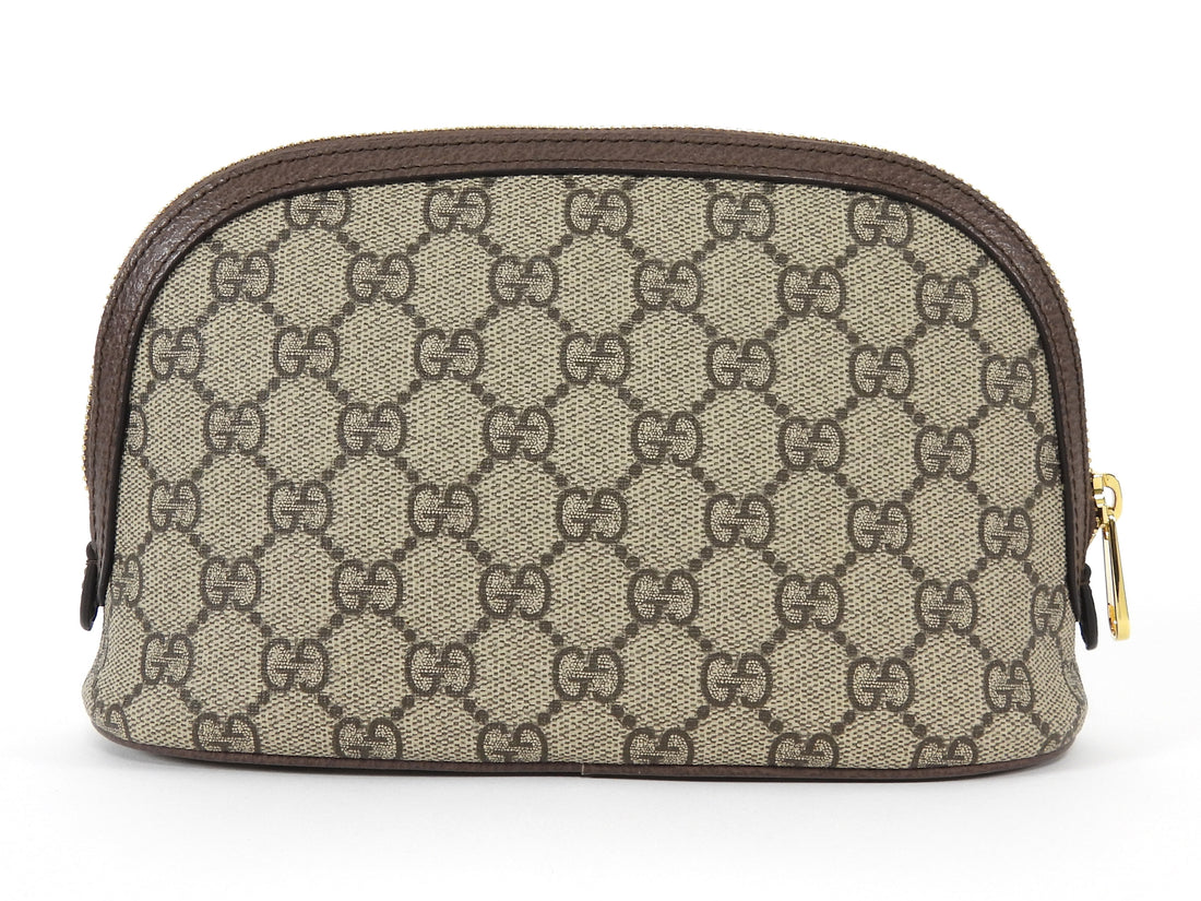 Gucci Brown Monogram Supreme Canvas Web Small Ophidia Dome Cosmetic Case Bag