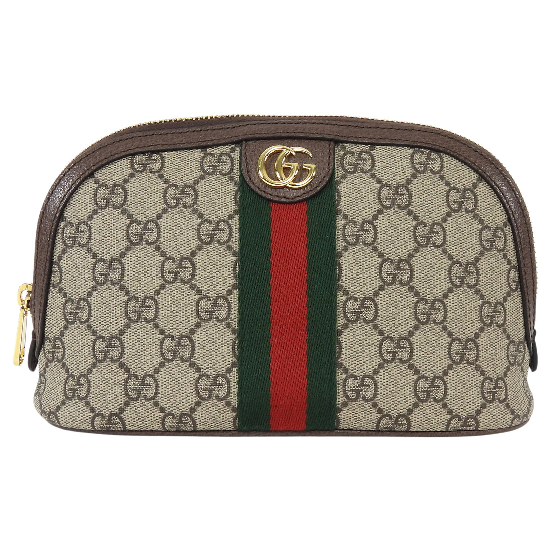 Gucci Brown Monogram Supreme Canvas Web Small Ophidia Dome Cosmetic Case Bag
