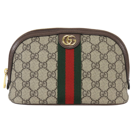Gucci Brown Monogram Supreme Canvas Web Small Ophidia Dome Cosmetic Case Bag