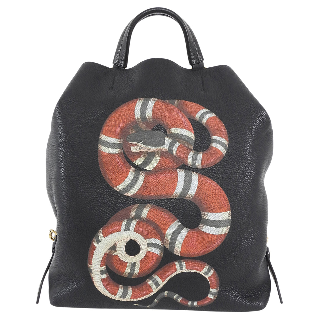 Gucci Black Red Kingsnake Motif Grained Leather Convertible Backpack Tote