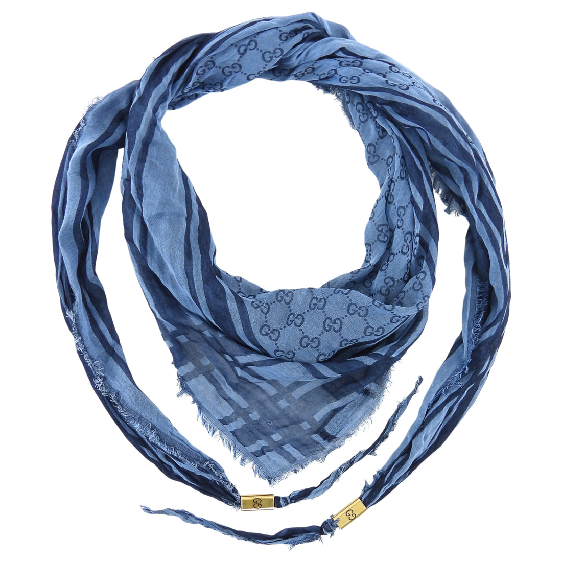 Gucci Blue GG Monogram Striped Modal Cotton Blend Triangle Shawl