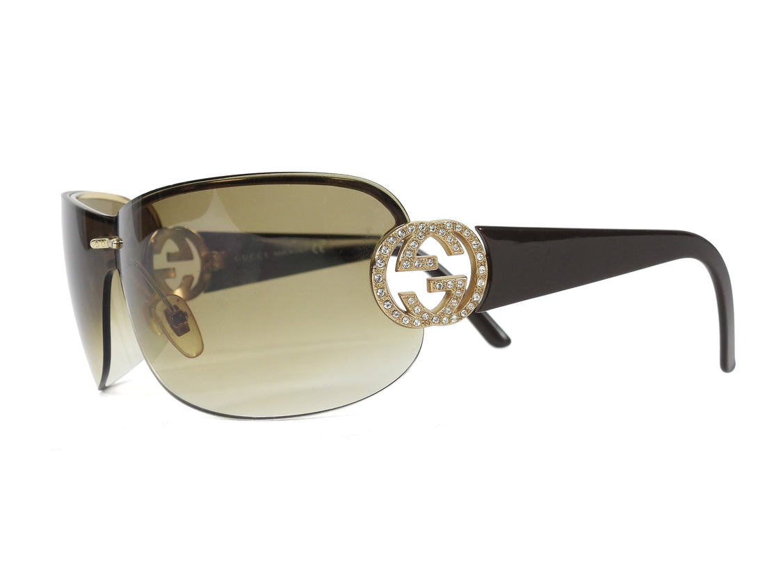 Gucci Brown Green Ombre Crystal GG Logo Shield Sunglasses GG4224