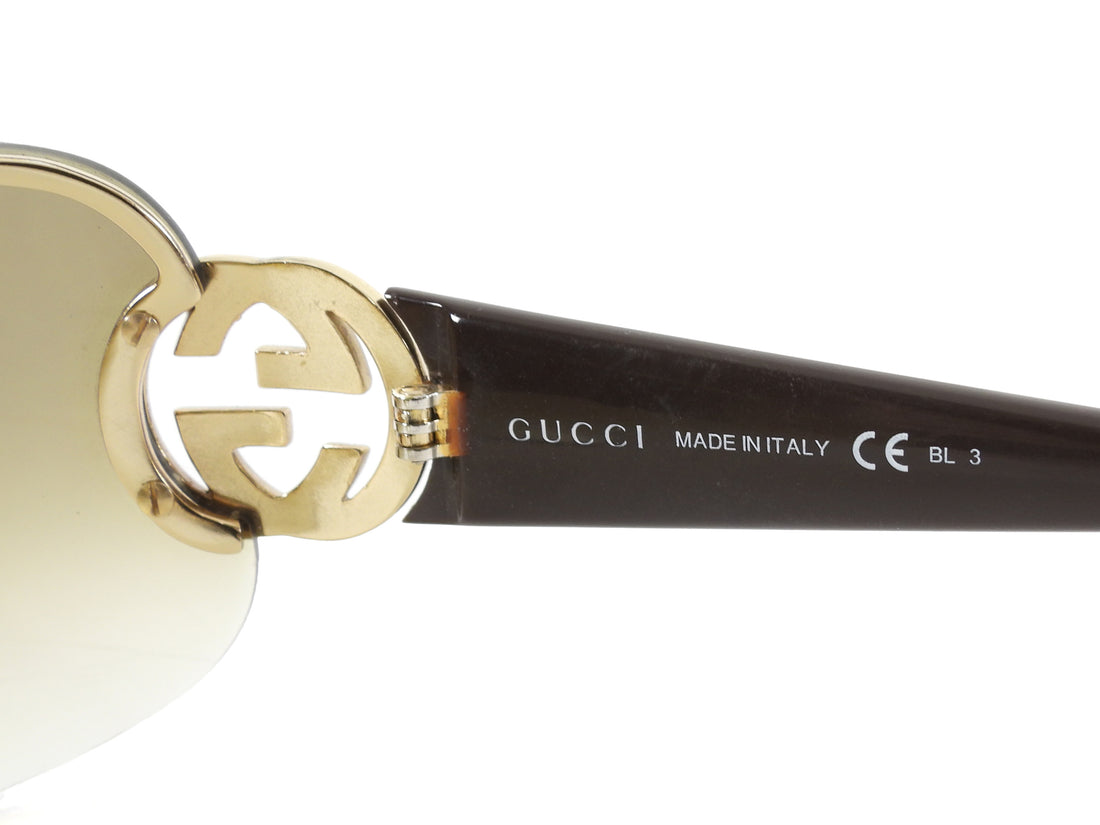 Gucci Brown Green Ombre Crystal GG Logo Shield Sunglasses GG4224