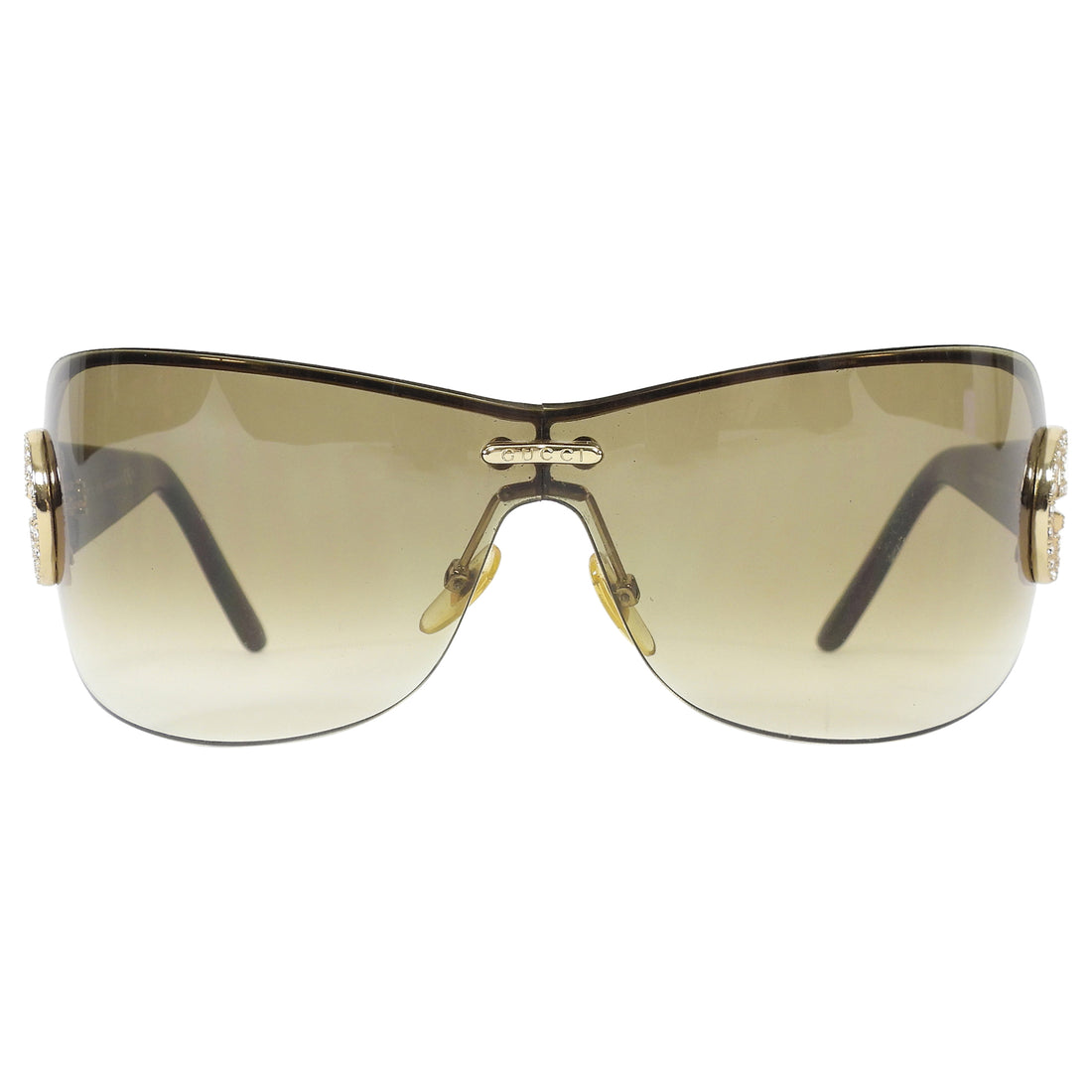Gucci Brown Green Ombre Crystal GG Logo Shield Sunglasses GG4224