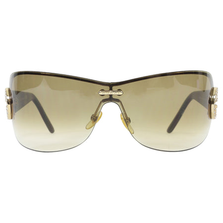 Gucci Brown Green Ombre Crystal GG Logo Shield Sunglasses GG4224