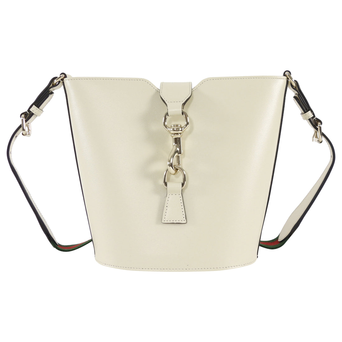 Gucci Ivory Calfskin Tritone Stripe Web Small Bucket Bag