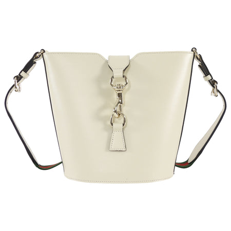 Gucci Ivory Calfskin Tritone Stripe Web Small Bucket Bag