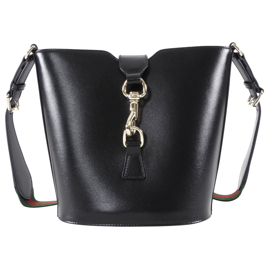Gucci Black Calfskin Tritone Stripe Web Small Bucket Bag